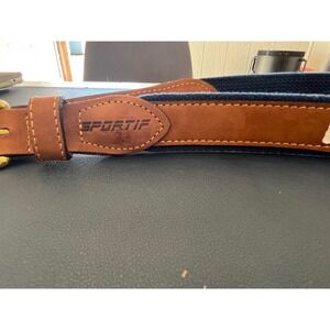 Vintage Sportif Woven Belt Nautical Flags Leather Trim Made in USA